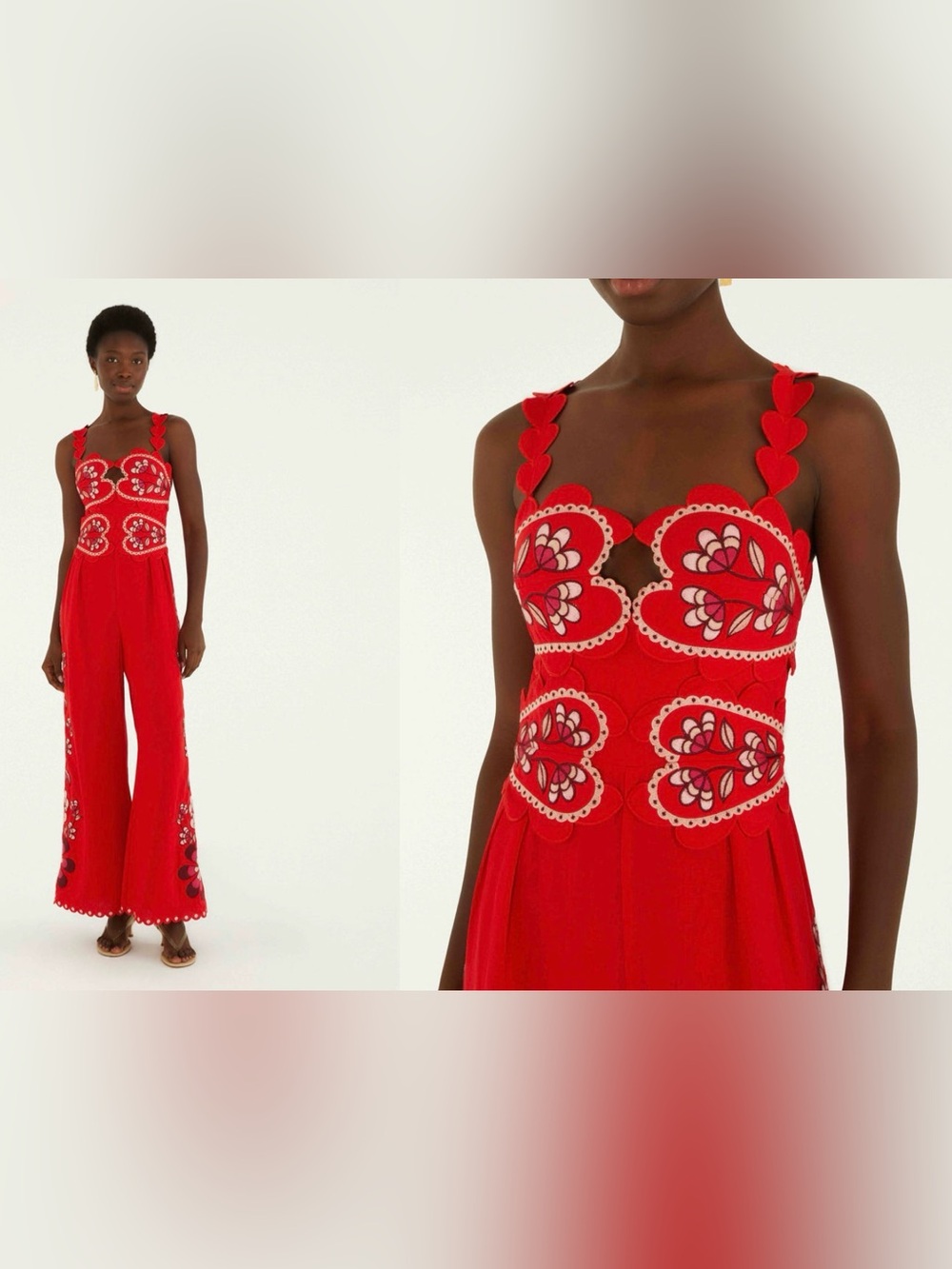 Farm Rio Pink Lovely Pineapples red Embroidered Jumpsuit with heart straps. L